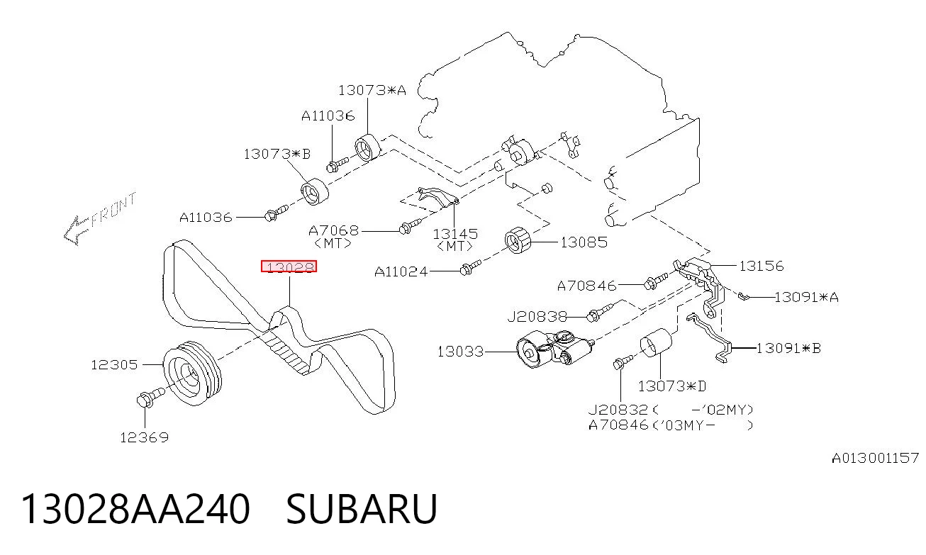 13028AA240 Subaru Correia do mecanismo de distribuição de gás