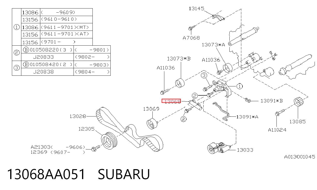 13068AA051 Subaru Reguladora de tensão da correia do mecanismo de distribuição de gás