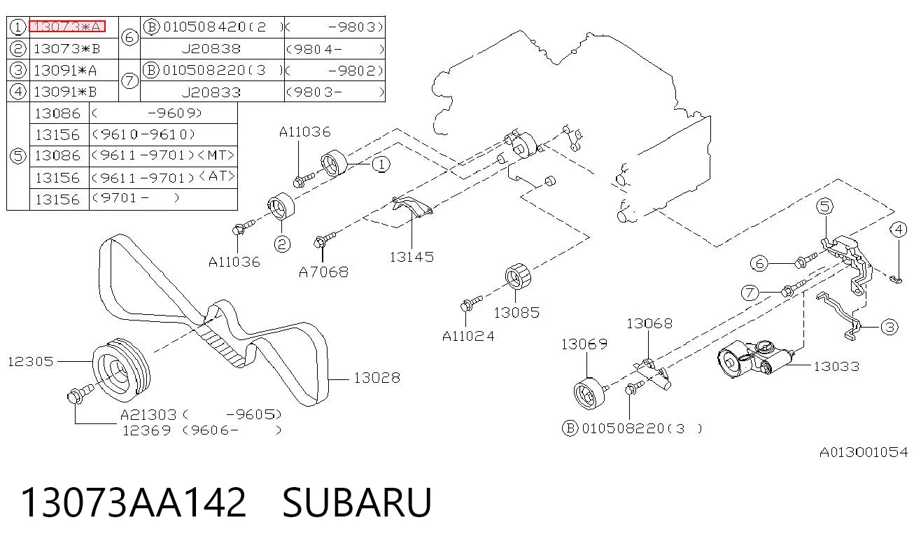 13073AA142 Subaru Rolo parasita da correia do mecanismo de distribuição de gás