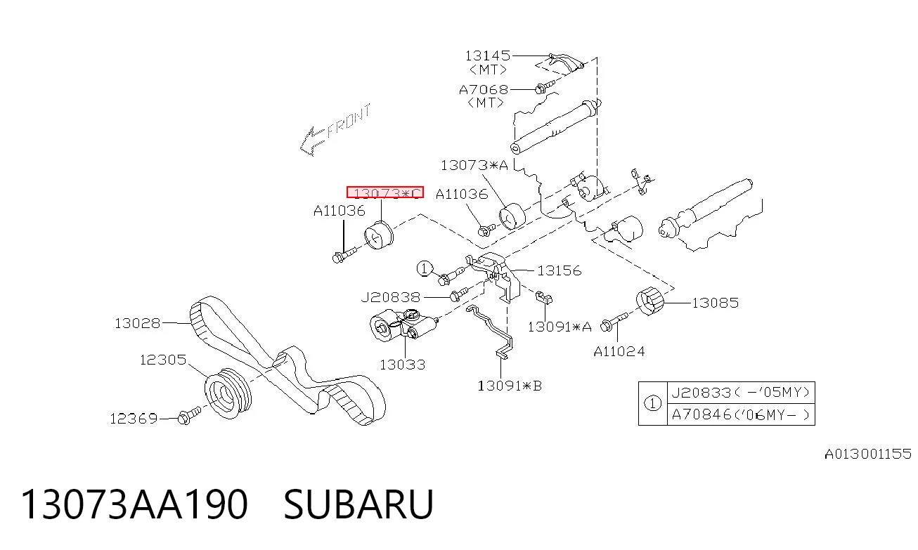 13073AA190 Subaru Rolo parasita da correia do mecanismo de distribuição de gás