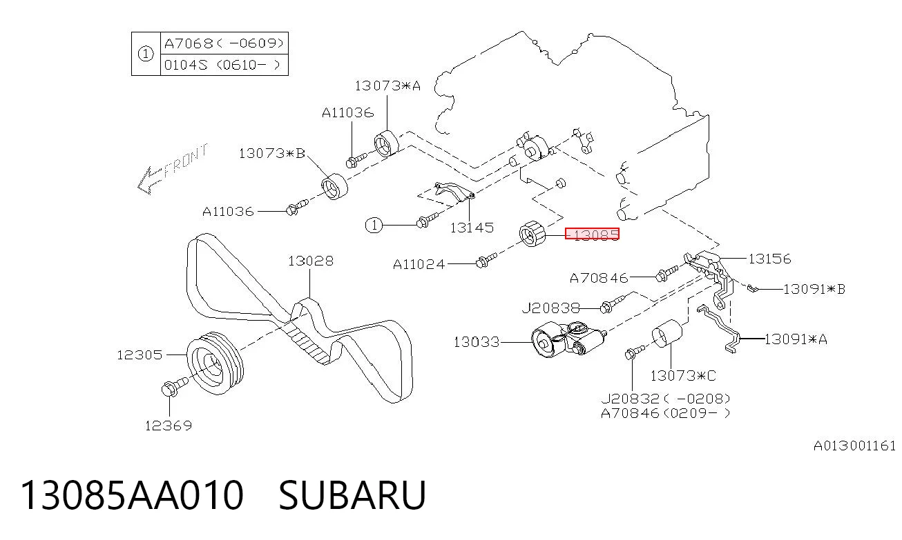 13085AA010 Subaru Rolo parasita da correia do mecanismo de distribuição de gás