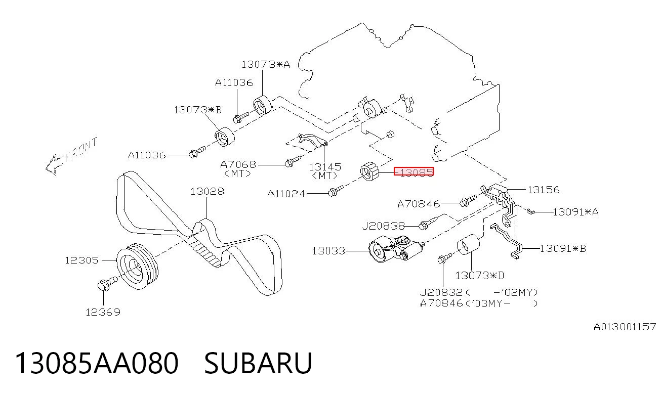 13085AA080 Subaru Rolo parasita da correia do mecanismo de distribuição de gás