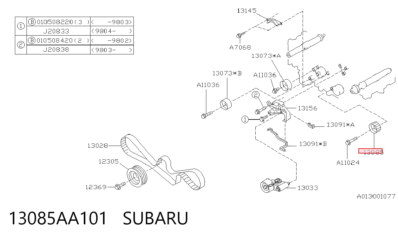 13085AA101 Subaru Rolo parasita da correia do mecanismo de distribuição de gás