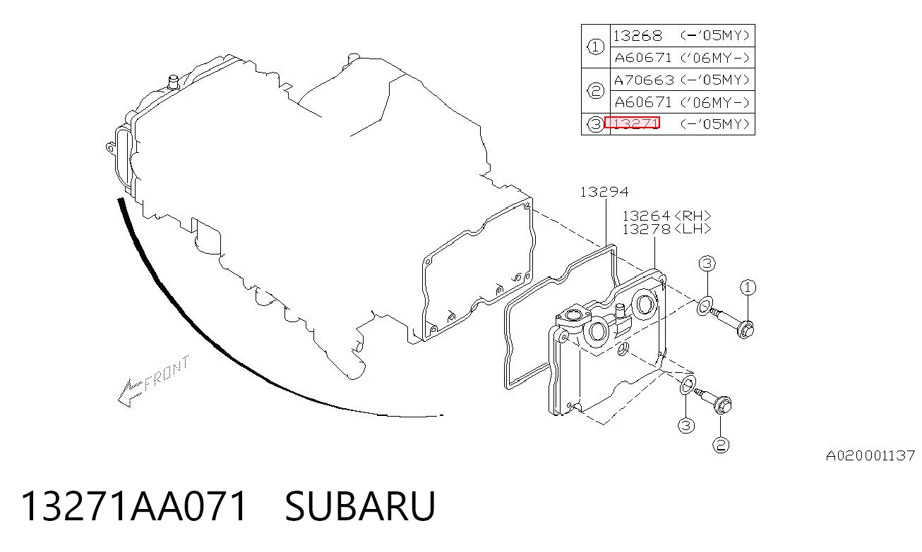 13271AA071 Subaru Parafuso da tampa de válvulas CBC