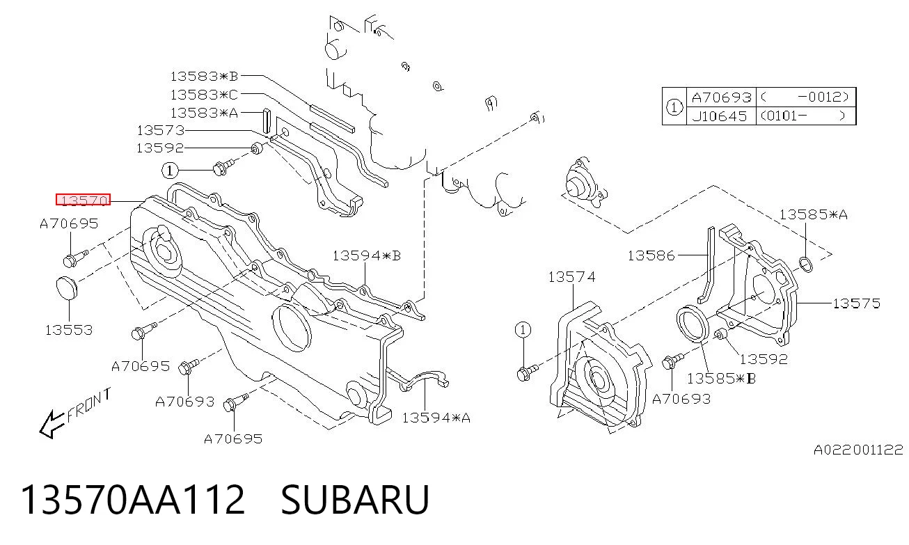 13570AA112 Subaru Proteção da correia do mecanismo de distribuição de gás