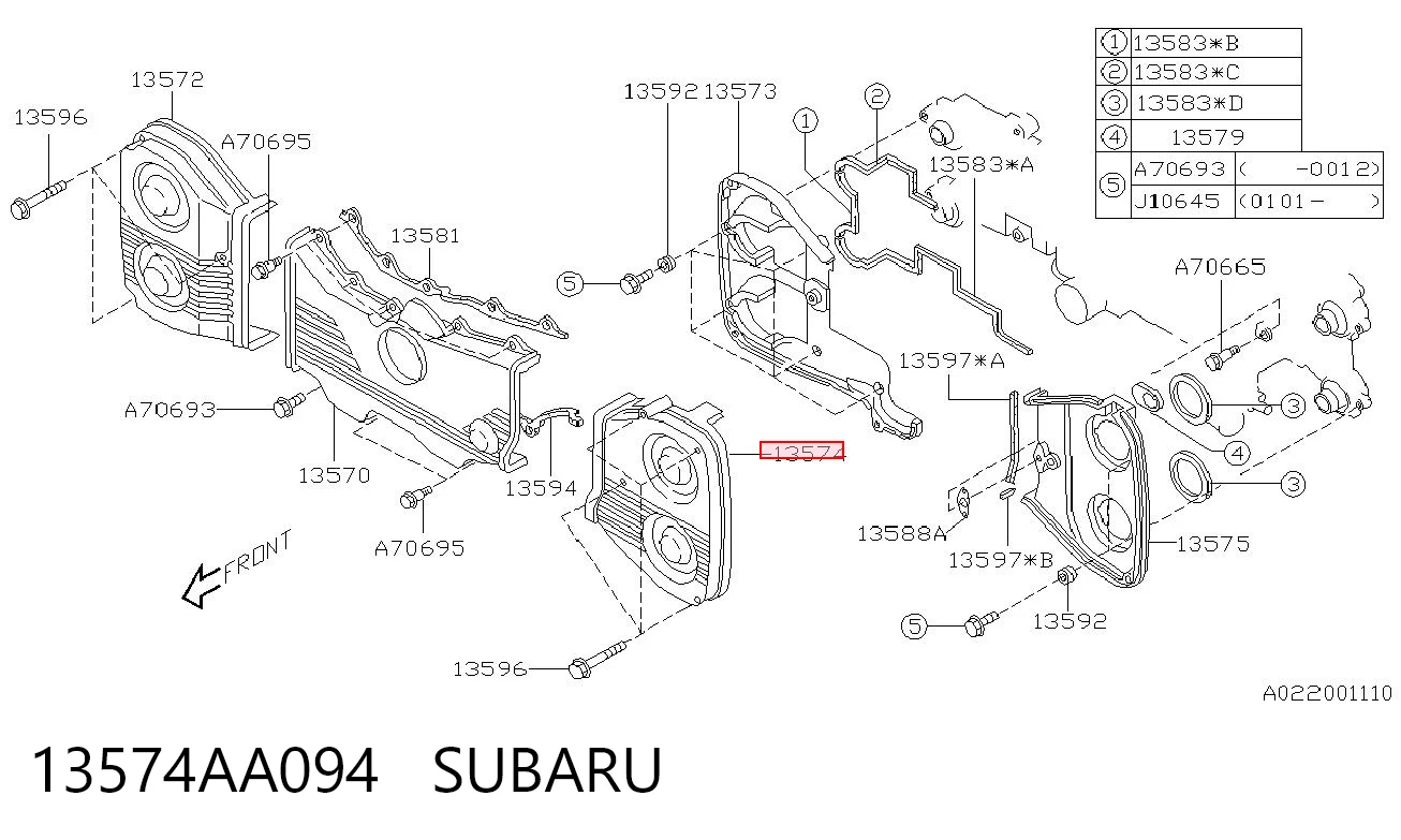 13574AA094 Subaru Proteção esquerda da correia do mecanismo de distribuição de gás