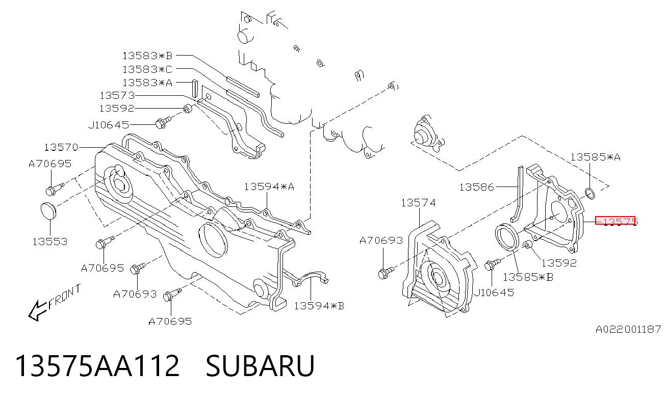 13575AA112 Subaru Proteção interna esquerda da correia do mecanismo de distribuição de gás