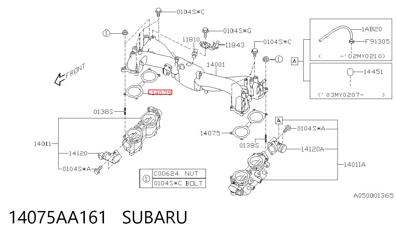 14075AA161 Subaru Vedante de tubo coletor de admissão