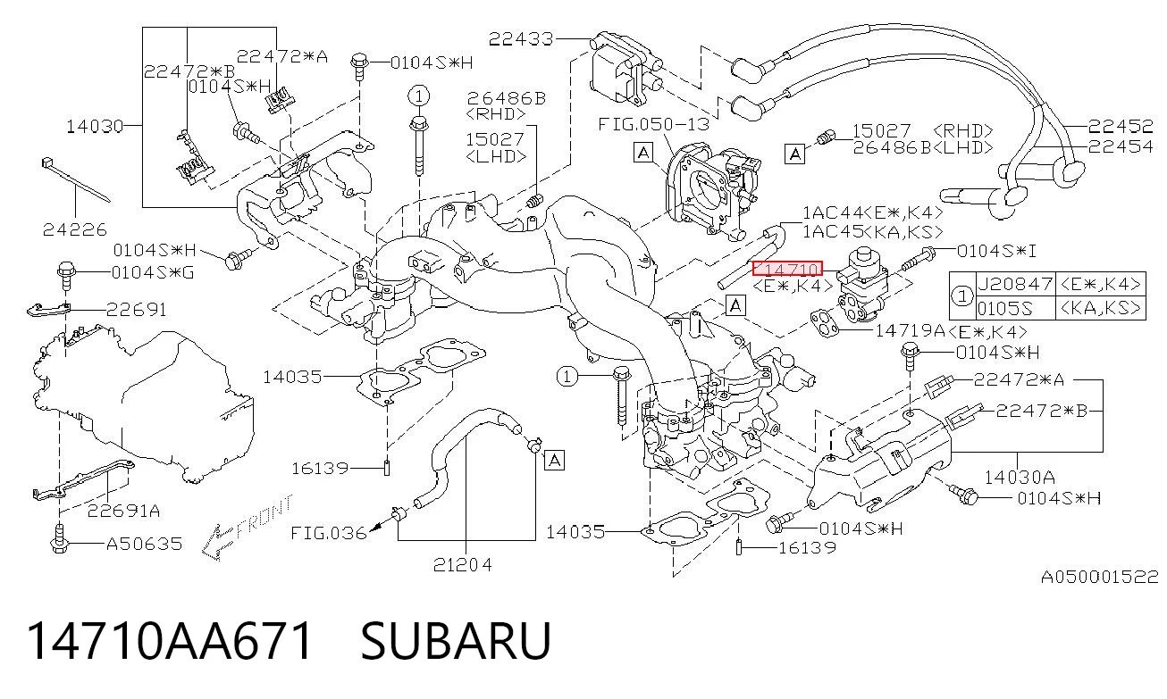 14710AA671 Subaru Válvula EGR de recirculação dos gases