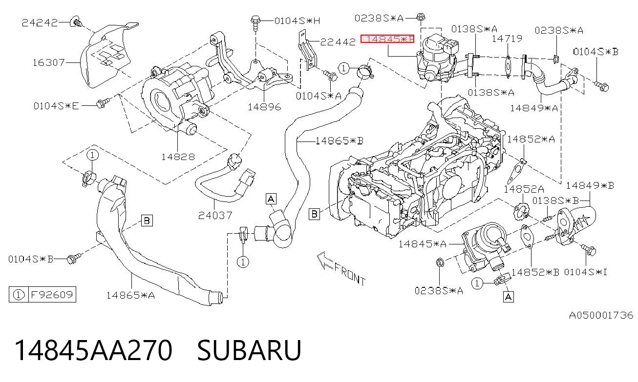 14845AA270 Subaru Válvula EGR de recirculação dos gases