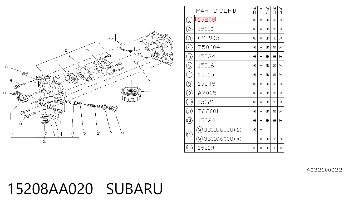 15208AA020 Subaru Filtro de óleo
