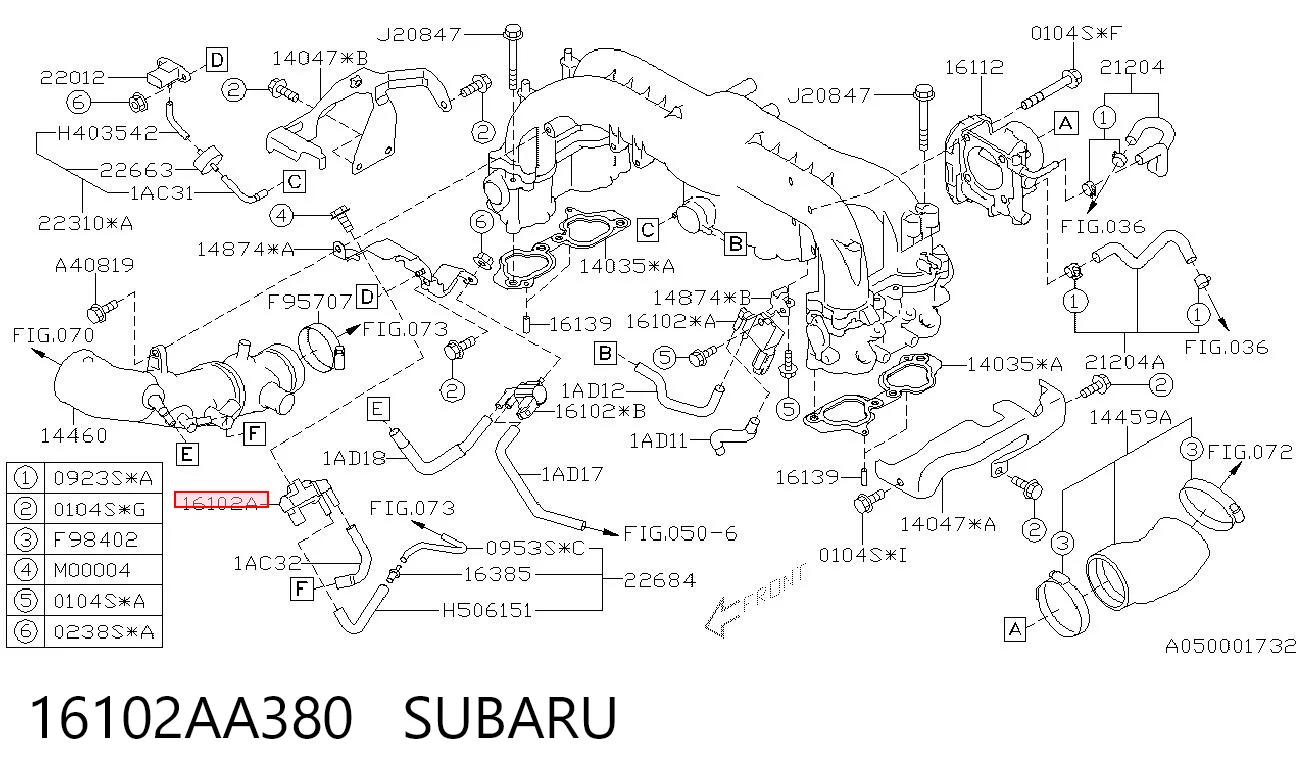 16102AA380 Subaru Válvula de impulsionador de vácuo dos freios