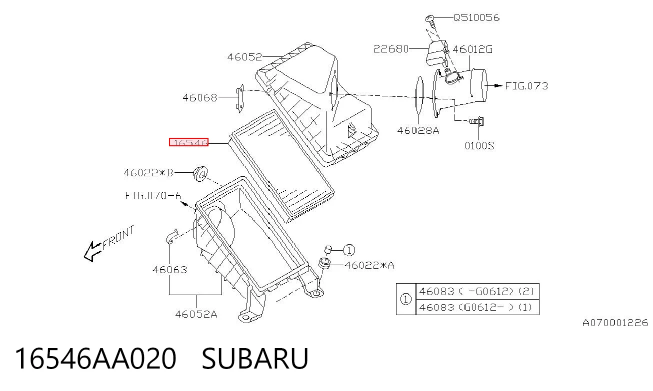 16546AA020 Subaru Filtro de ar
