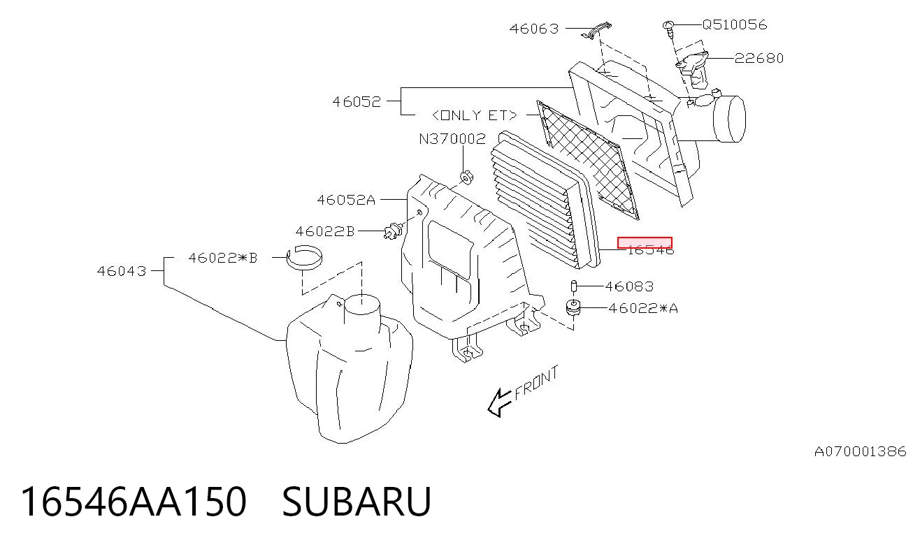 16546AA150 Subaru Filtro de ar
