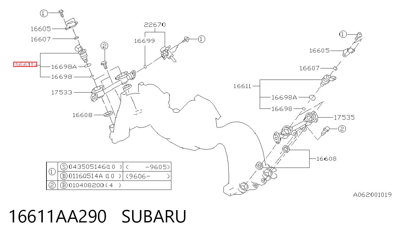16611AA290 Subaru Injetor de injeção de combustível
