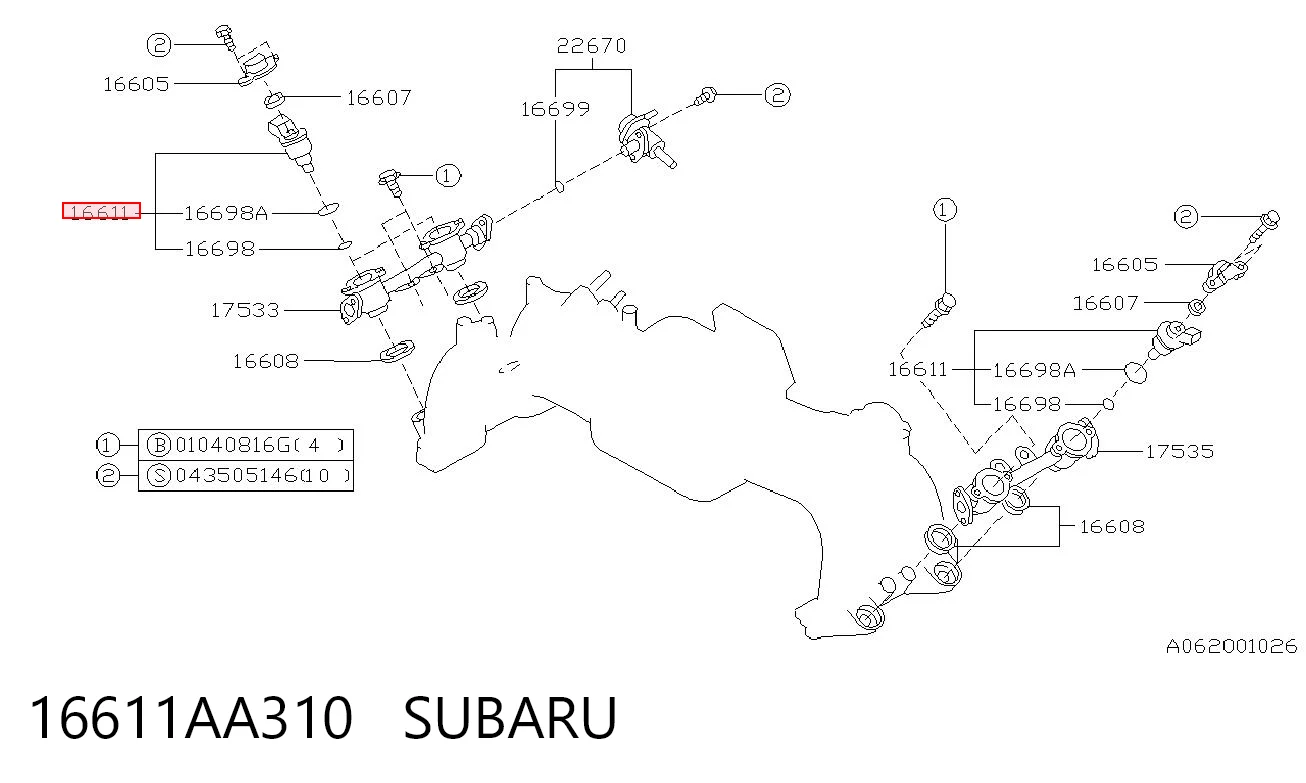 16611AA310 Subaru Injetor de injeção de combustível