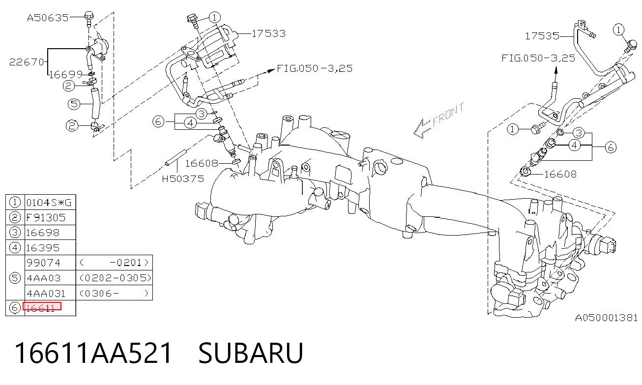 16611AA521 Subaru Injetor de injeção de combustível