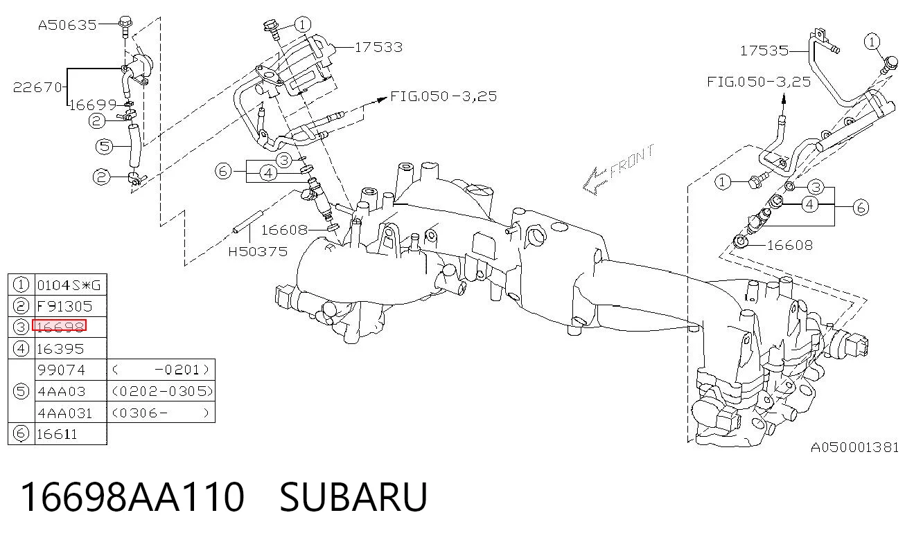 16698AA110 Subaru Anel (arruela) do injetor de ajuste