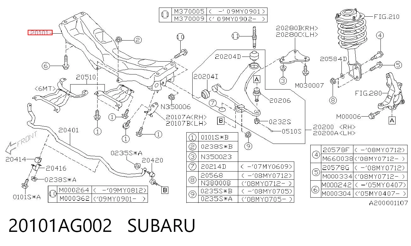 Viga de suspensão dianteira (plataforma veicular) para Subaru Impreza III GH