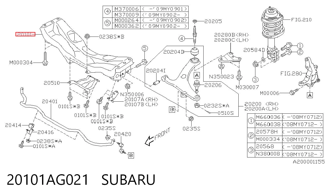 Viga de suspensão dianteira (plataforma veicular) Subaru Impreza III GH