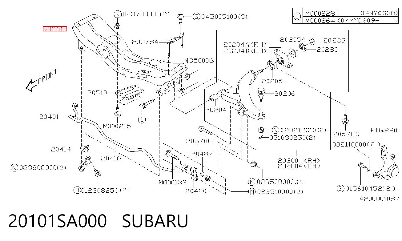 Viga de suspensão dianteira (plataforma veicular) Subaru Impreza I GF ao melhor preço