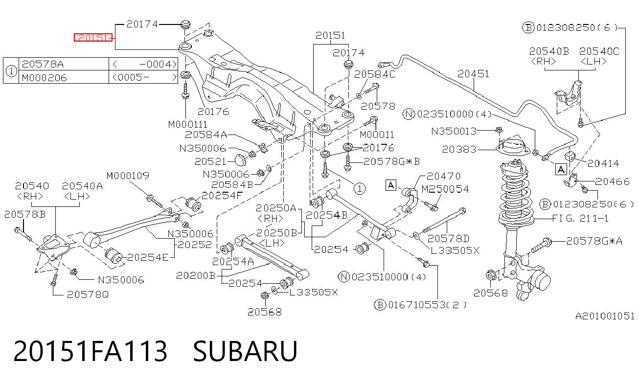 20151FA113 Subaru Viga de suspensão traseira (plataforma veicular)