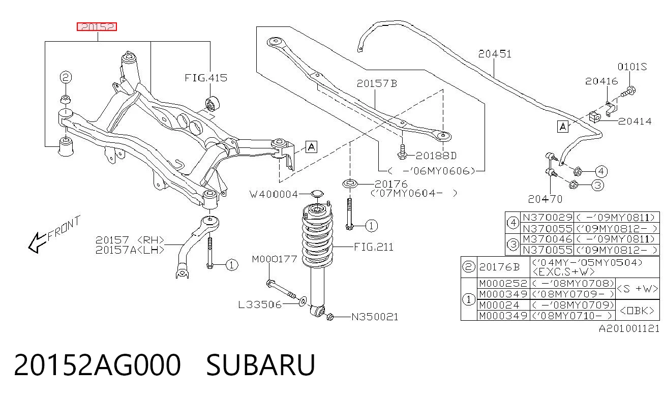 20152AG000 Subaru Viga de suspensão traseira (plataforma veicular)