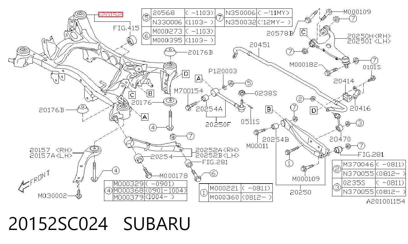 Viga de suspensão traseira (plataforma veicular) para Subaru Forester S12, SH