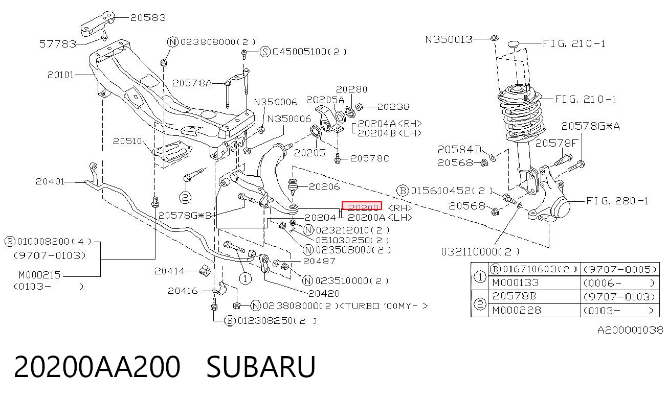 20200AA200 Subaru Braço oscilante inferior direito de suspensão dianteira