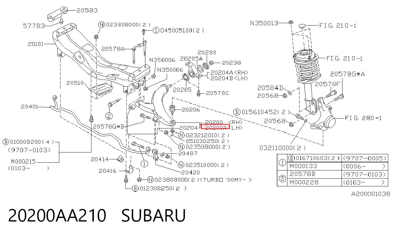 20200AA210 Subaru Braço oscilante inferior esquerdo de suspensão dianteira
