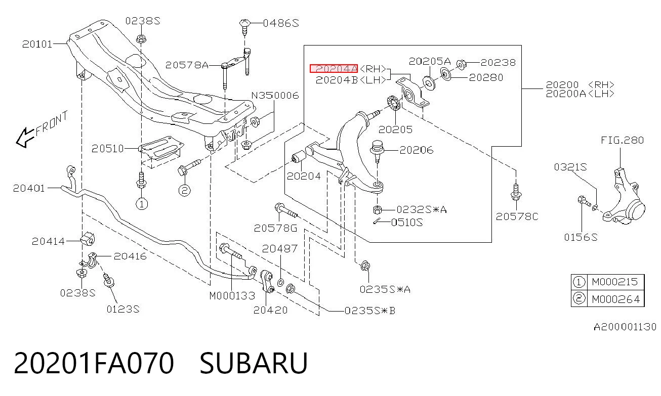 20201FA070 Subaru Bloco silencioso dianteiro do braço oscilante inferior