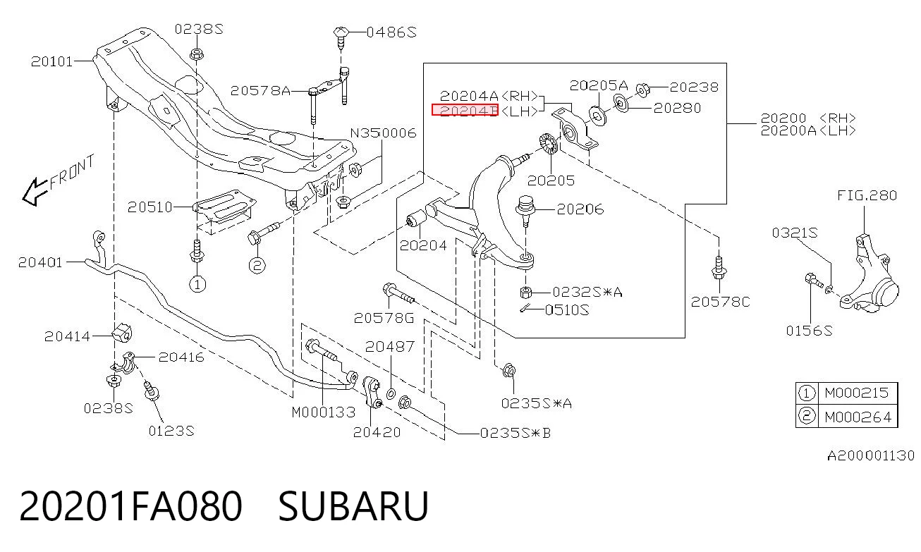 20201FA080 Subaru Bloco silencioso dianteiro do braço oscilante inferior