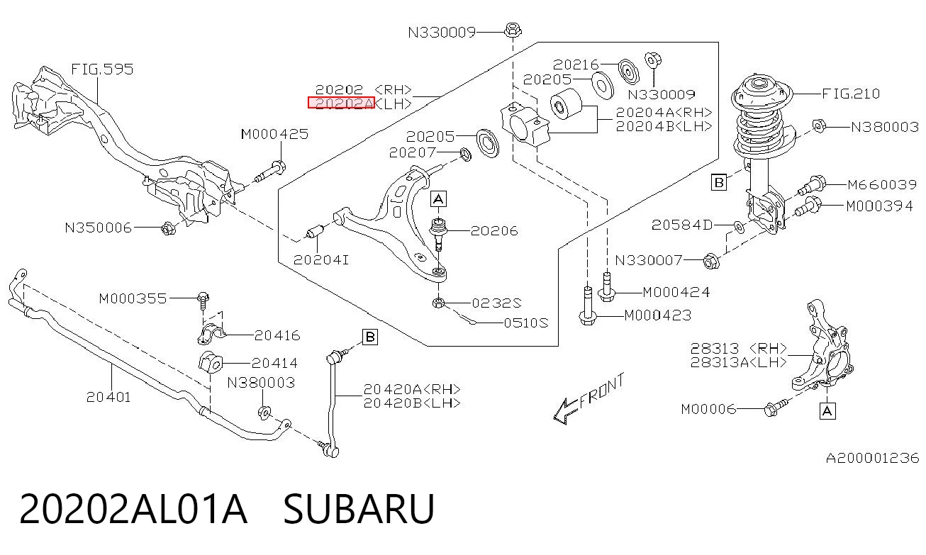 20202AL01A Subaru Braço oscilante inferior esquerdo de suspensão dianteira