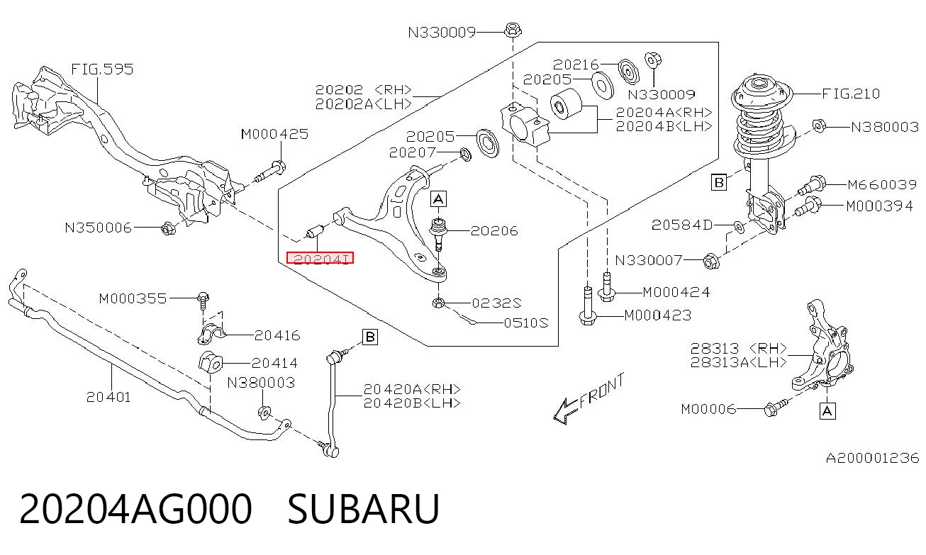 20204AG000 Subaru Bloco silencioso dianteiro do braço oscilante inferior