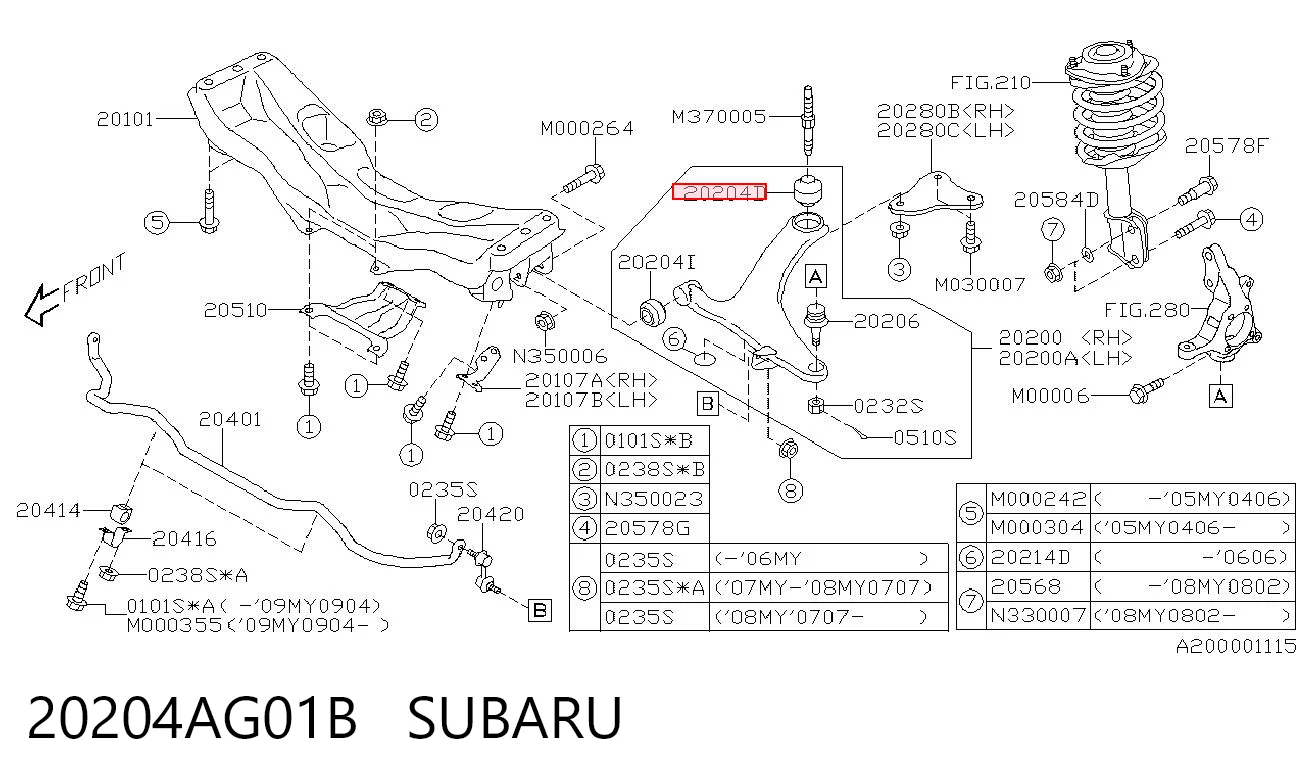 20204AG01B Subaru Bloco silencioso dianteiro do braço oscilante inferior