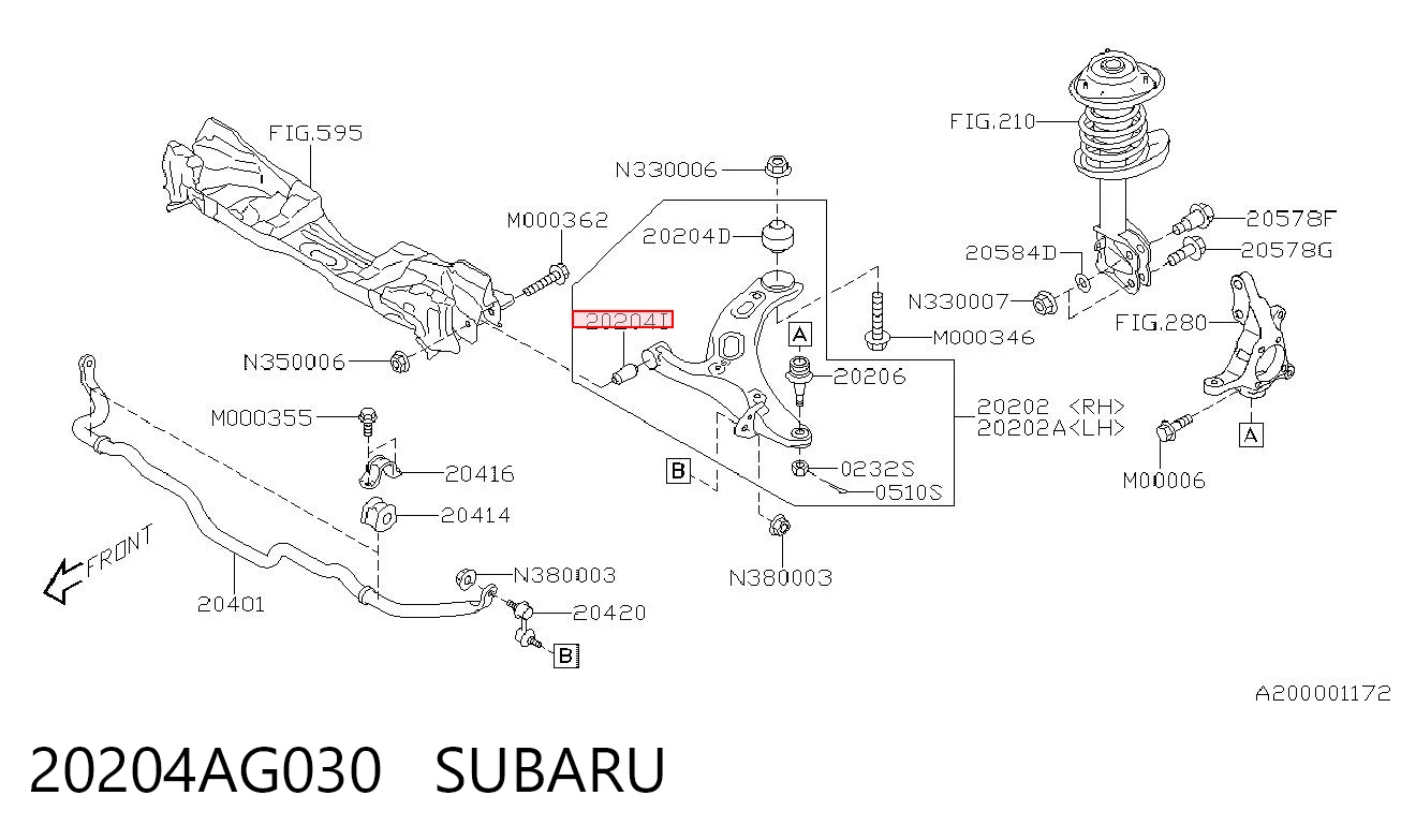 20204AG030 Subaru Bloco silencioso dianteiro do braço oscilante inferior