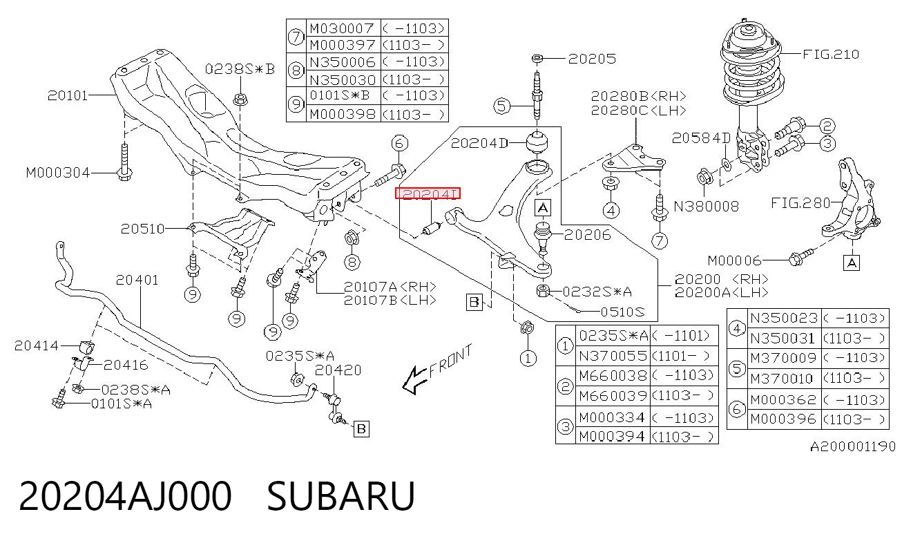 20204AJ000 Subaru Bloco silencioso dianteiro do braço oscilante inferior