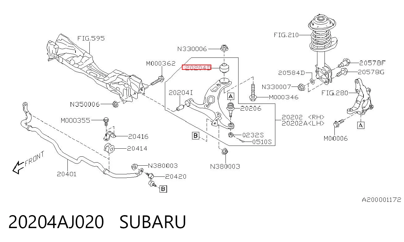 20204AJ020 Subaru Bloco silencioso dianteiro do braço oscilante inferior
