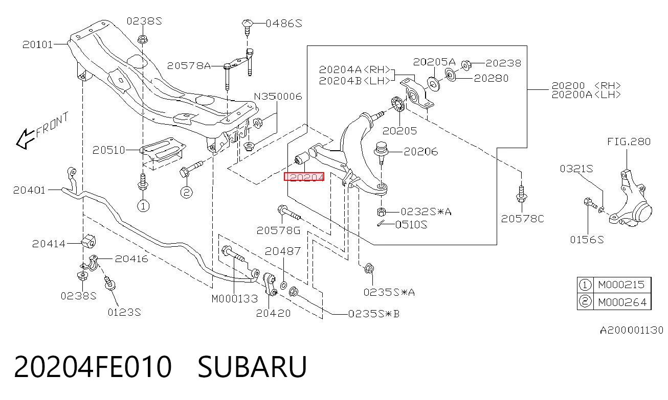 20204FE010 Subaru Bloco silencioso dianteiro do braço oscilante inferior