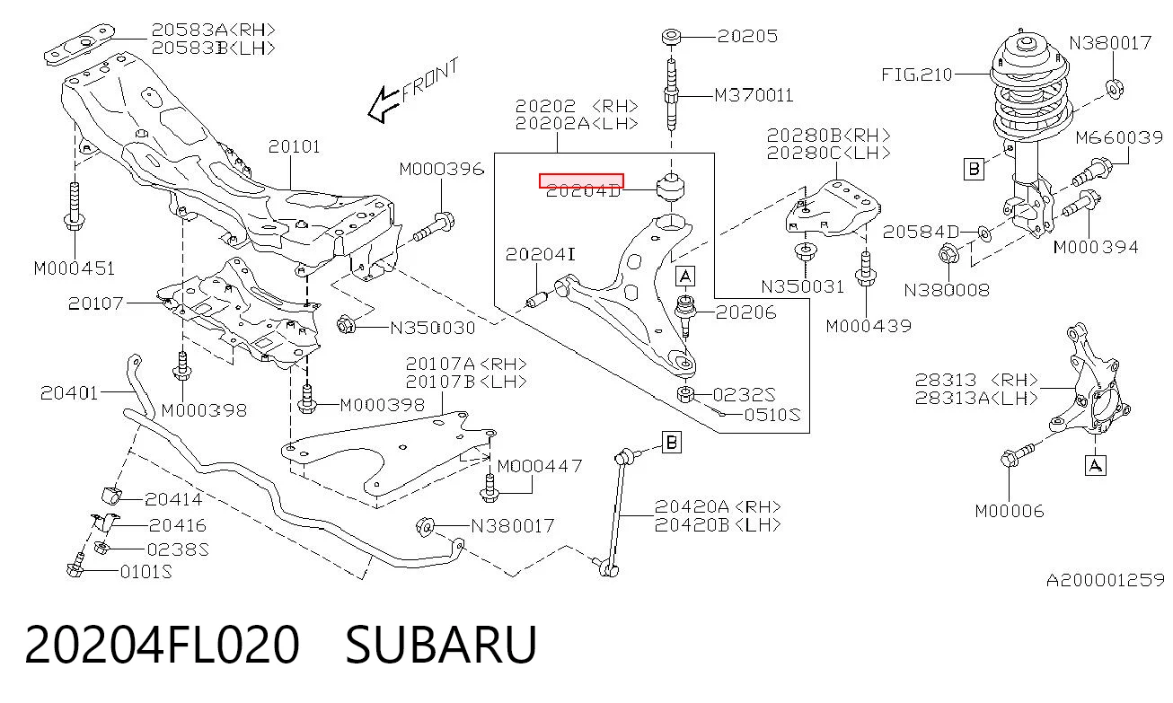 20204FL020 Subaru Bloco silencioso dianteiro do braço oscilante inferior