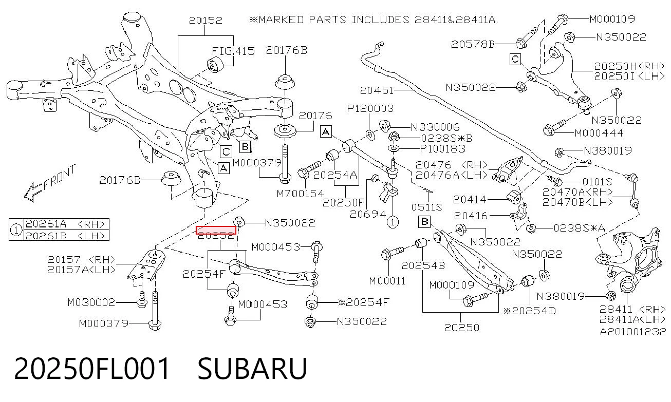 20250FL001 Subaru Braço oscilante (tração) longitudinal inferior esquerdo/direito de suspensão traseira
