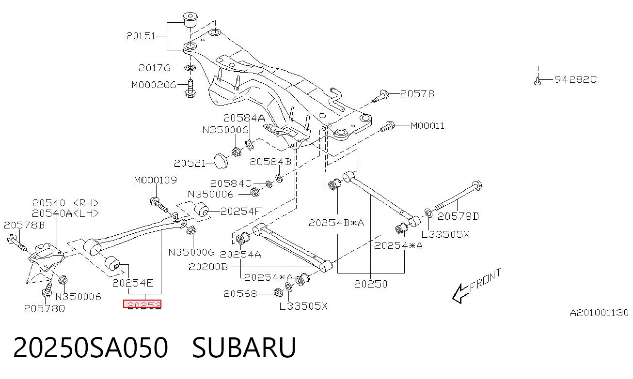 20250SA050 Subaru Barra longitudinal de suspensão traseira