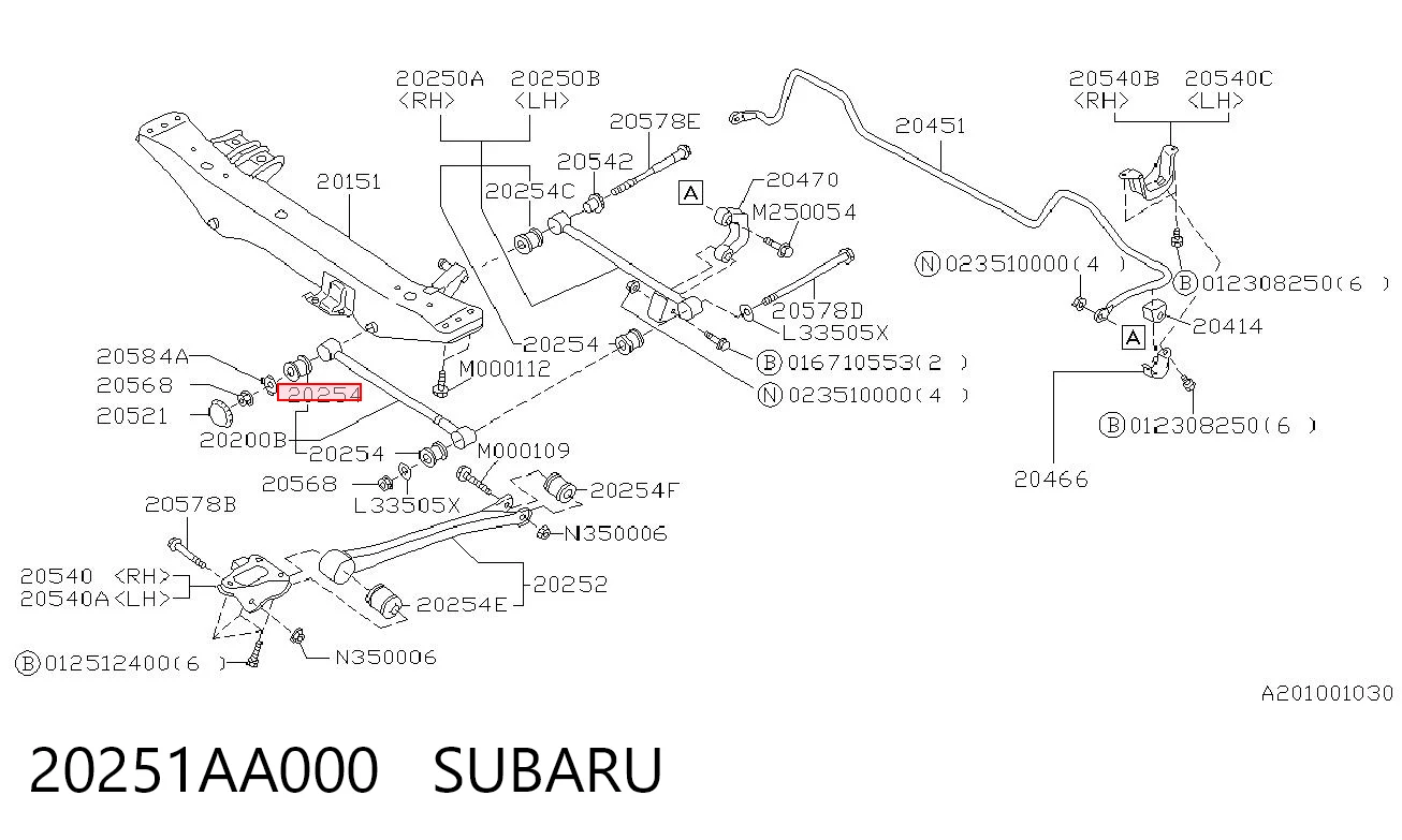 20251AA000 Subaru Bloco silencioso externo traseiro de braço oscilante transversal