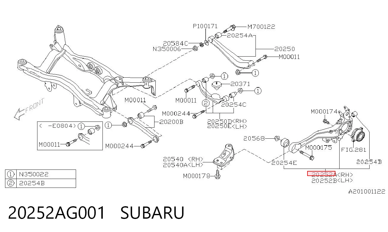 20252AG001 Subaru Pino moente (extremidade do eixo) traseiro direito