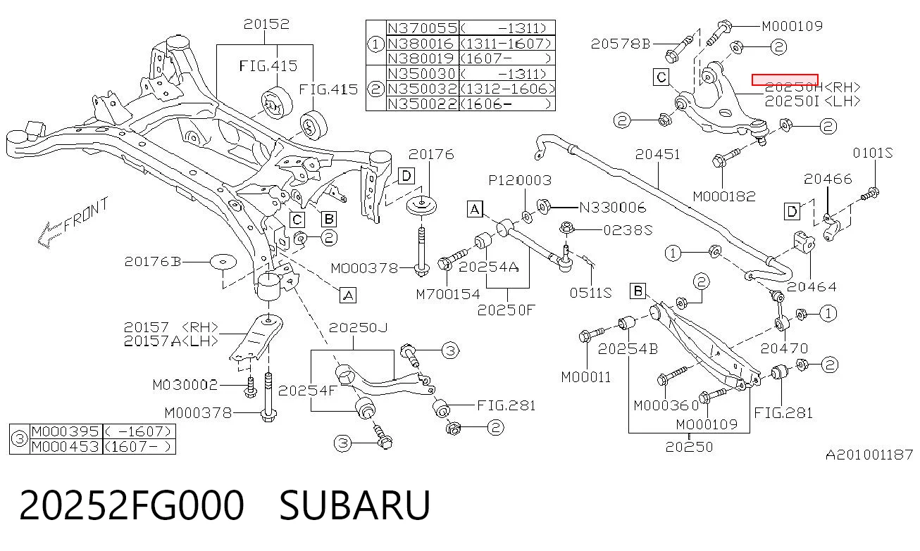 20252FG000 Subaru Braço oscilante superior direito de suspensão traseira