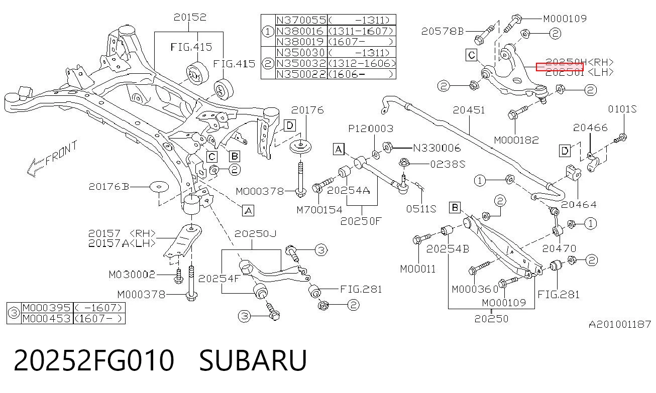 20252FG010 Subaru Braço oscilante superior esquerdo de suspensão traseira