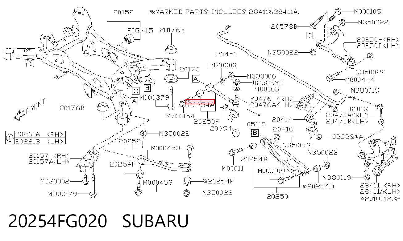 20254FG020 Subaru Bloco silencioso interno traseiro de braço oscilante transversal