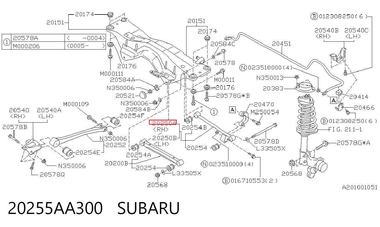 20255AA300 Subaru Braço oscilante transversal direito de suspensão traseira