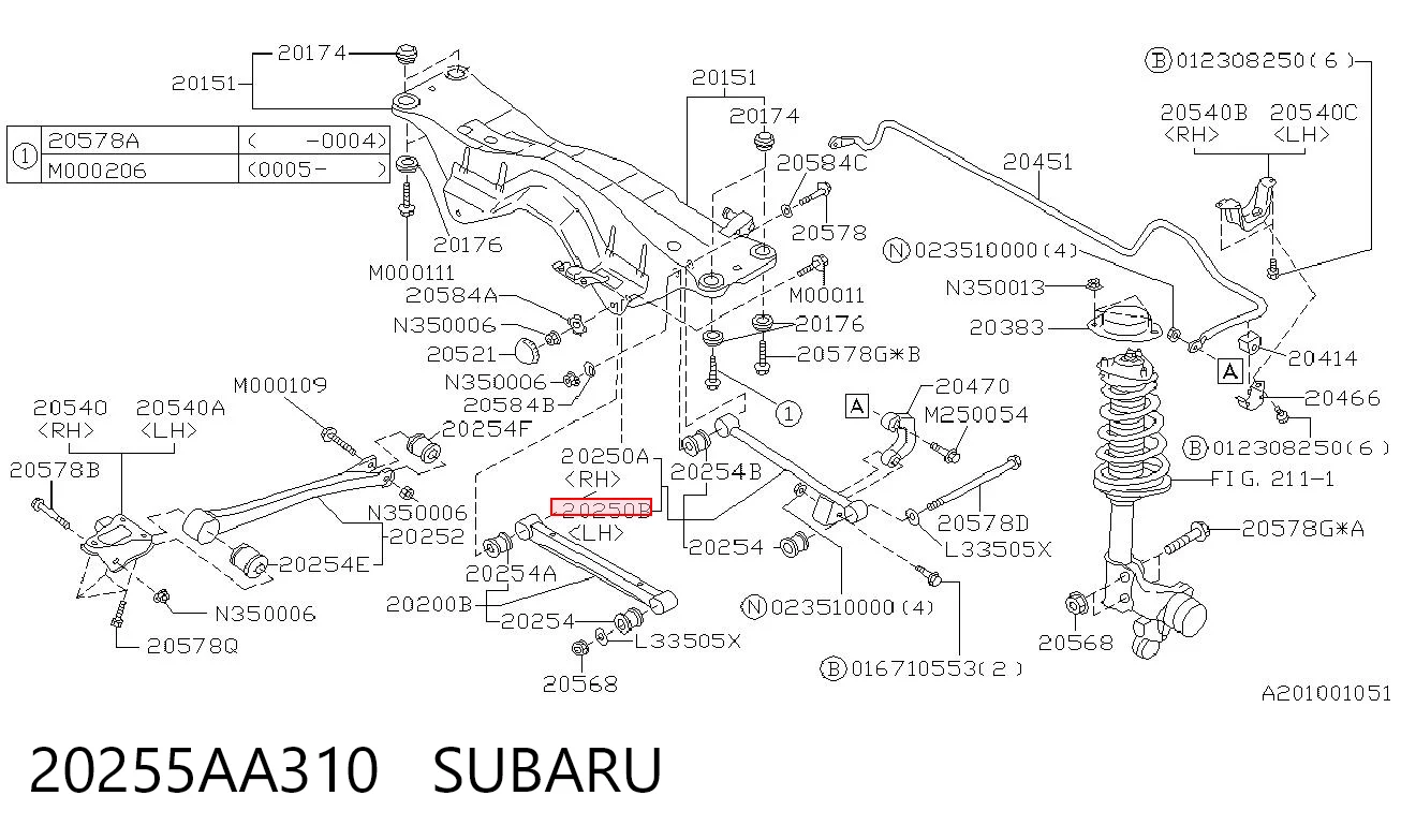 20255AA310 Subaru Barra transversal de suspensão traseira