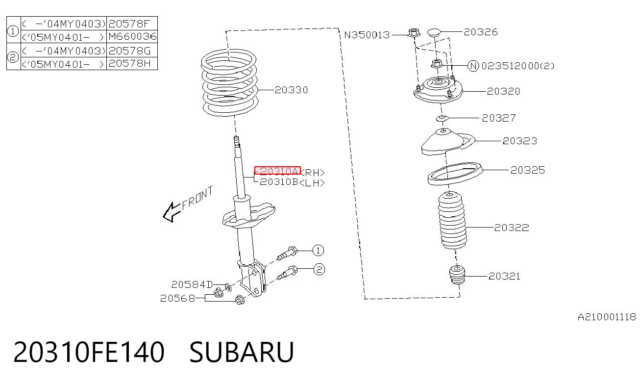 20310FE140 Subaru Amortecedor dianteiro direito
